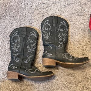 Roper Black Leather Western Embroidered Cowgirl Boots